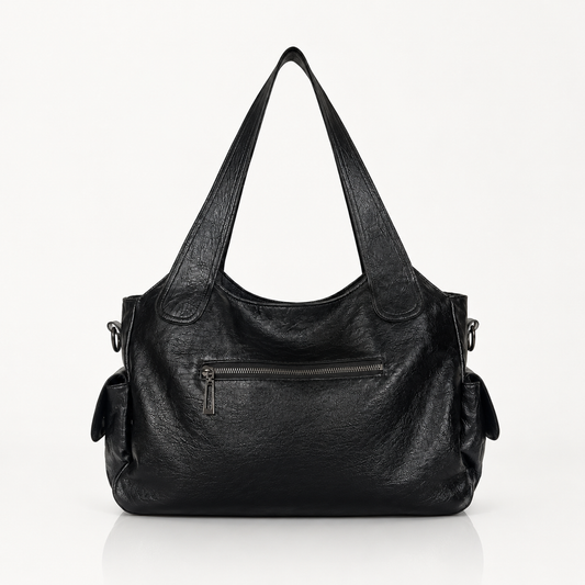 Large vegan leather shoulder bag with adjustable crossbody strap