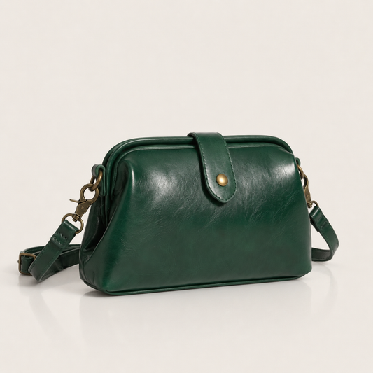 Vintage vegan leather crossbody bag with adjustable strap