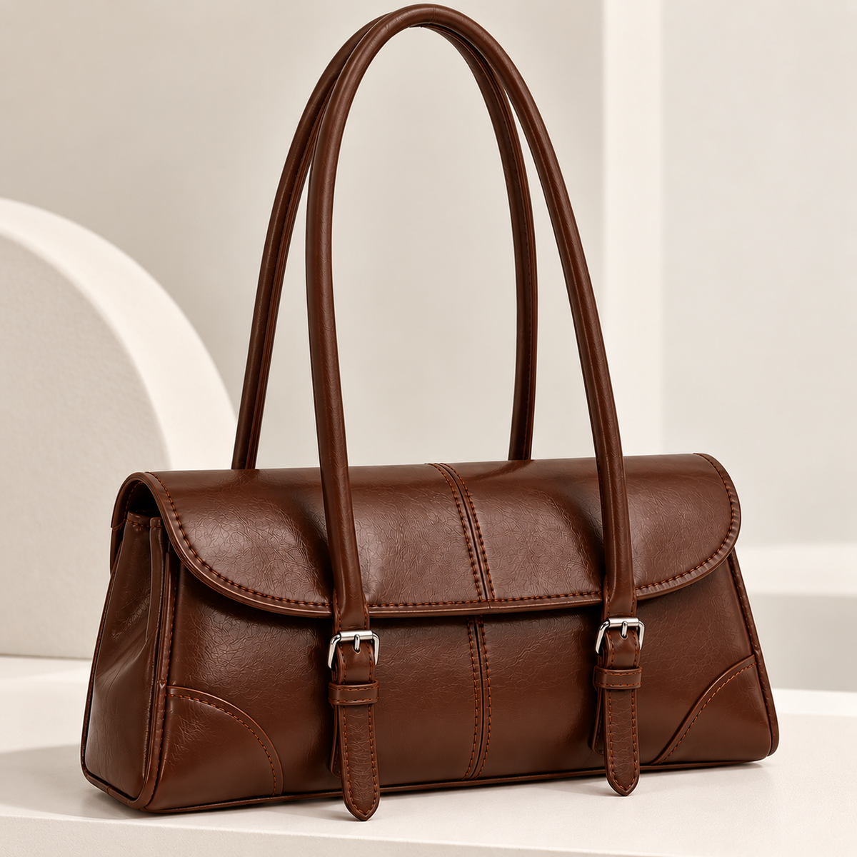 Women's Retro PU Shoulder Handbag with Adjustable Buckle Straps