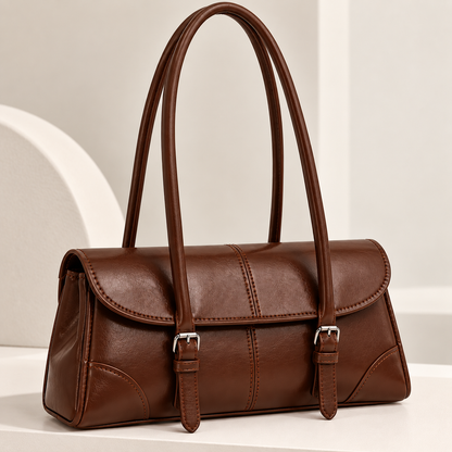Women's Retro PU Shoulder Handbag with Adjustable Buckle Straps