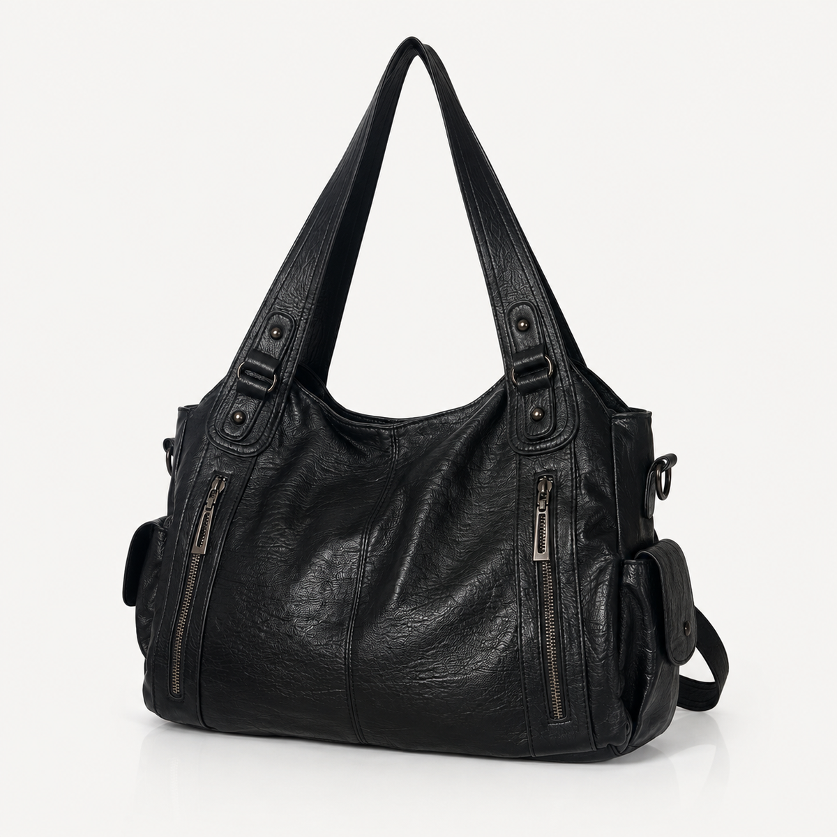 Large vegan leather shoulder bag with adjustable crossbody strap