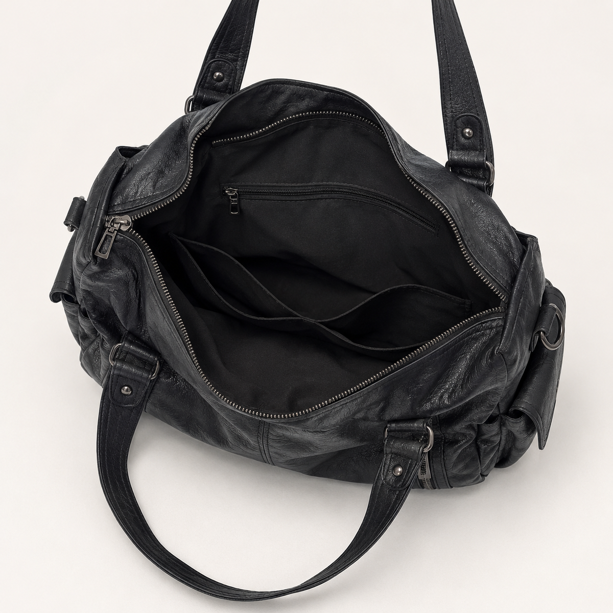 Large vegan leather shoulder bag with adjustable crossbody strap