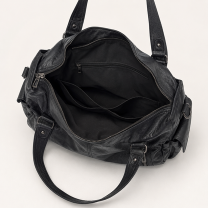 Large vegan leather shoulder bag with adjustable crossbody strap