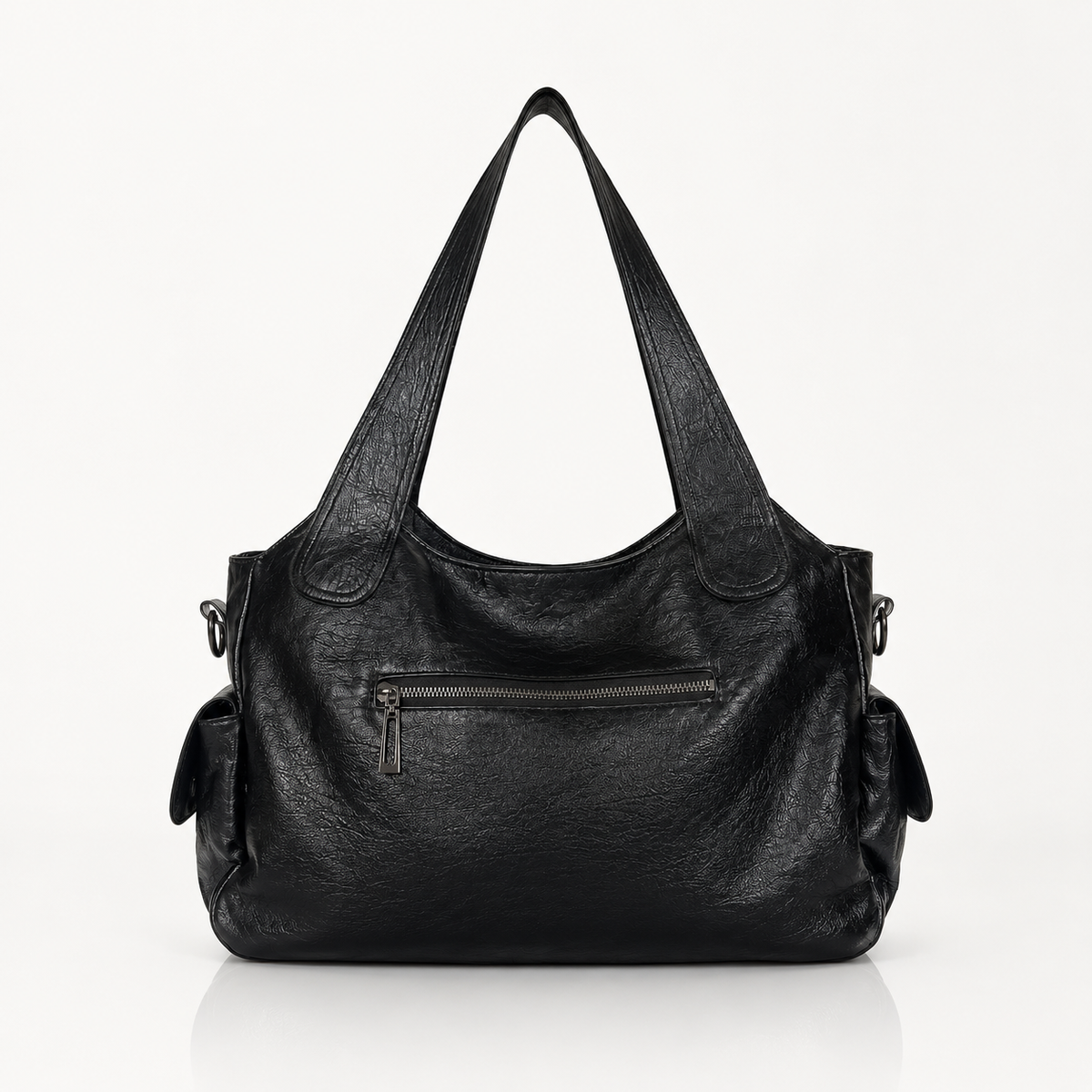 Large vegan leather shoulder bag with adjustable crossbody strap