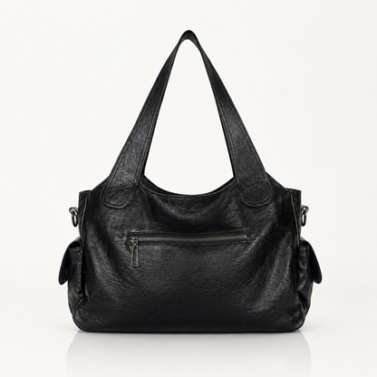 Large vegan leather shoulder bag with adjustable crossbody strap