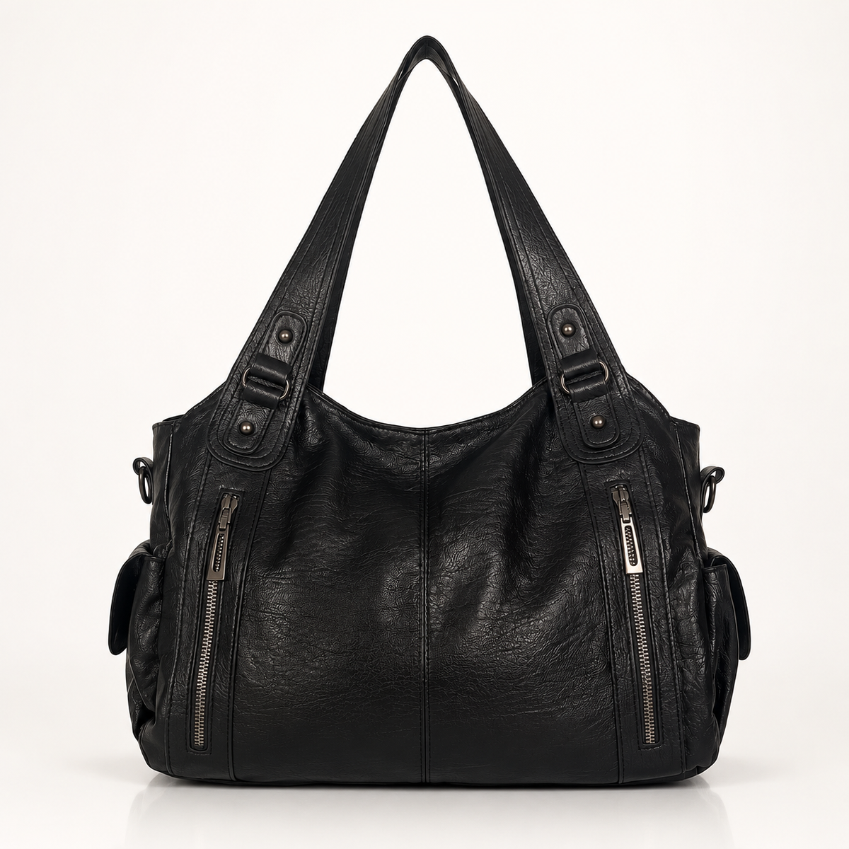 Large vegan leather shoulder bag with adjustable crossbody strap