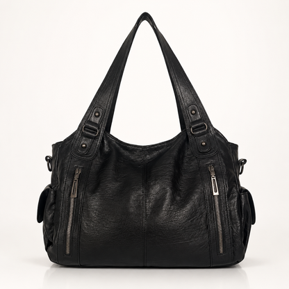 Large vegan leather shoulder bag with adjustable crossbody strap