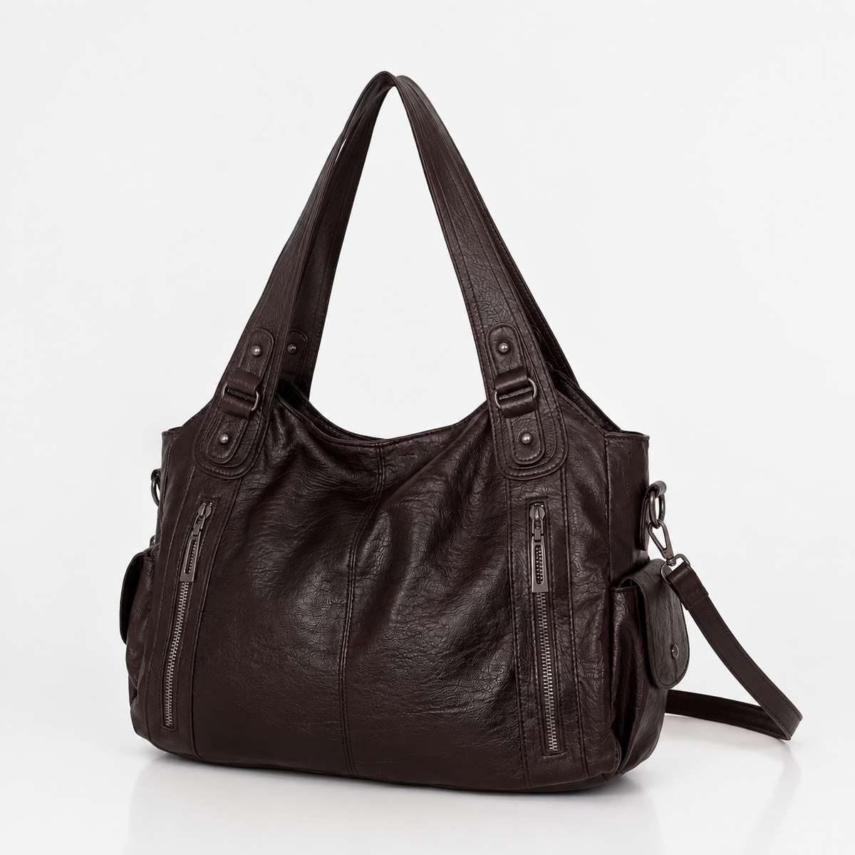 Large vegan leather shoulder bag with adjustable crossbody strap