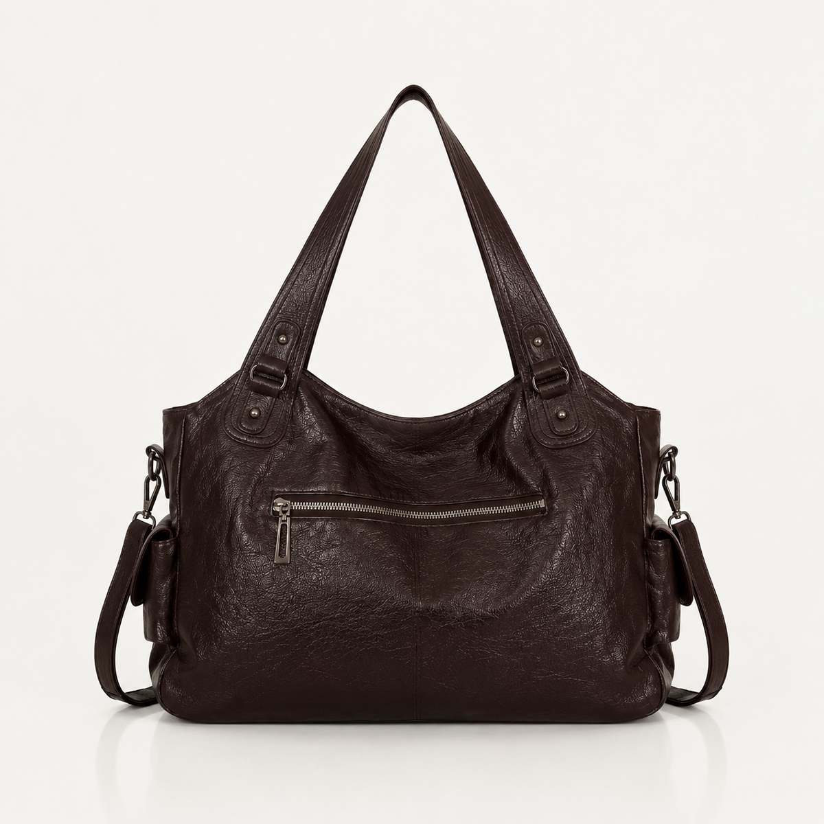 Large vegan leather shoulder bag with adjustable crossbody strap