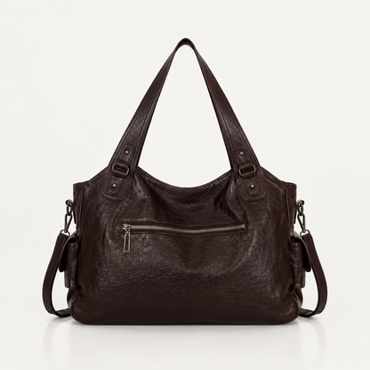 Large vegan leather shoulder bag with adjustable crossbody strap