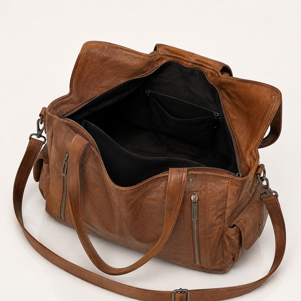 Large vegan leather shoulder bag with adjustable crossbody strap