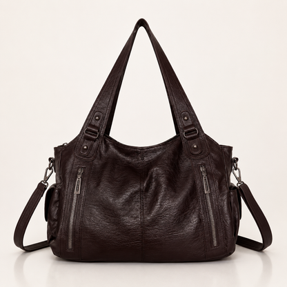 Large vegan leather shoulder bag with adjustable crossbody strap