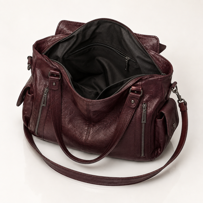 Large vegan leather shoulder bag with adjustable crossbody strap