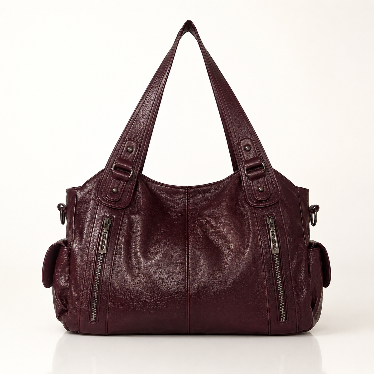 Large vegan leather shoulder bag with adjustable crossbody strap