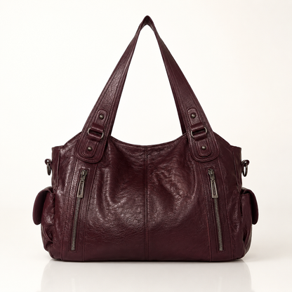 Large vegan leather shoulder bag with adjustable crossbody strap