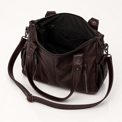 Large vegan leather shoulder bag with adjustable crossbody strap