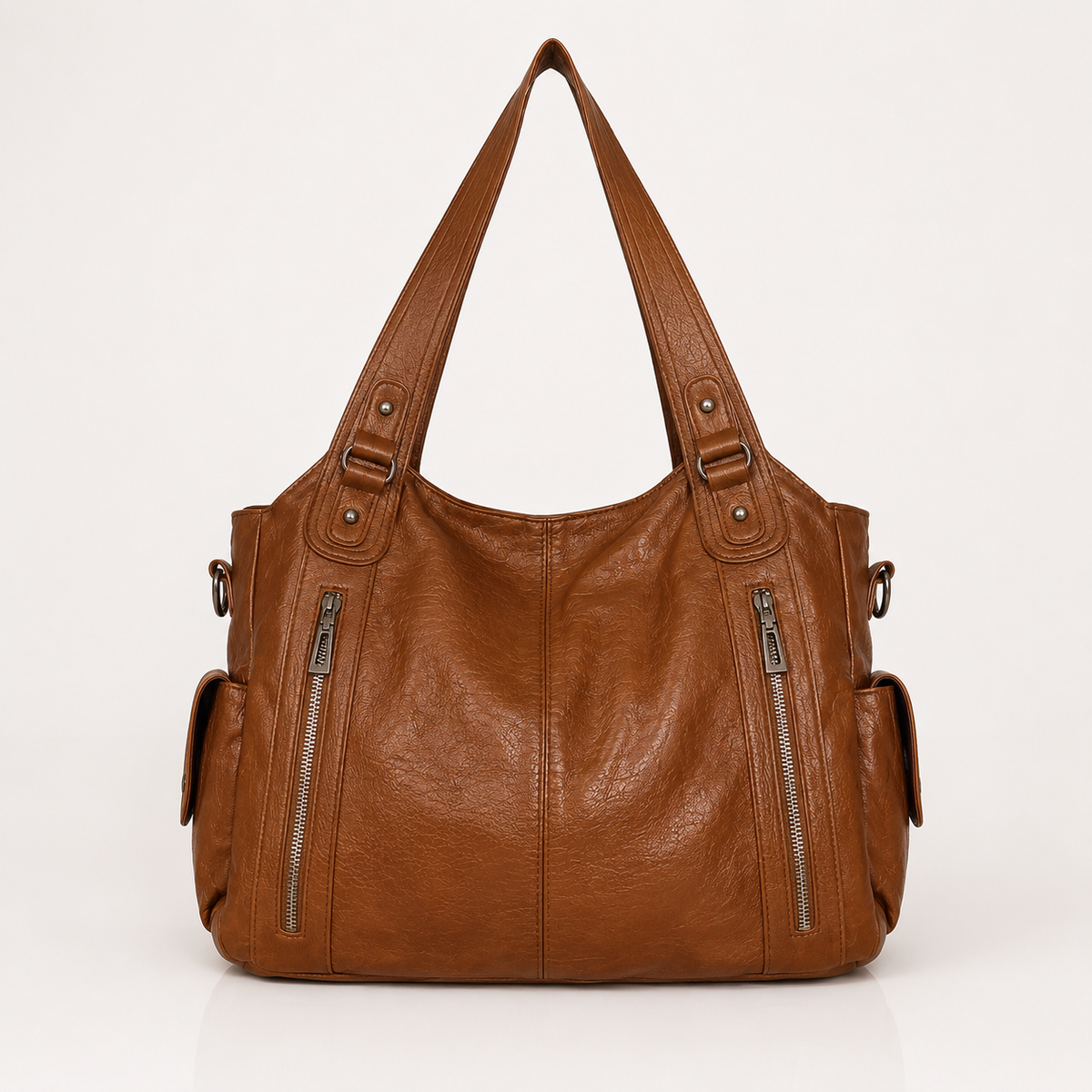 Large vegan leather shoulder bag with adjustable crossbody strap