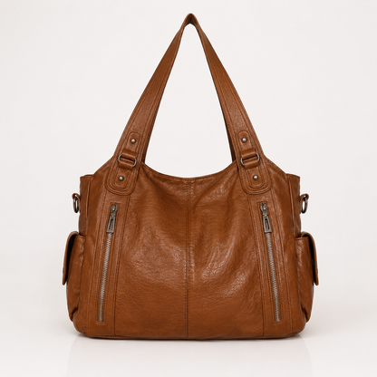 Large vegan leather shoulder bag with adjustable crossbody strap