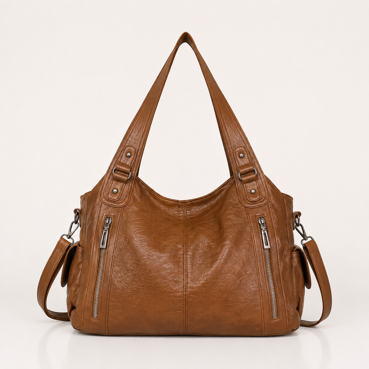 Large vegan leather shoulder bag with adjustable crossbody strap