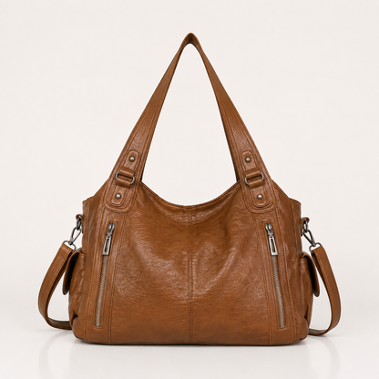 Large vegan leather shoulder bag with adjustable crossbody strap