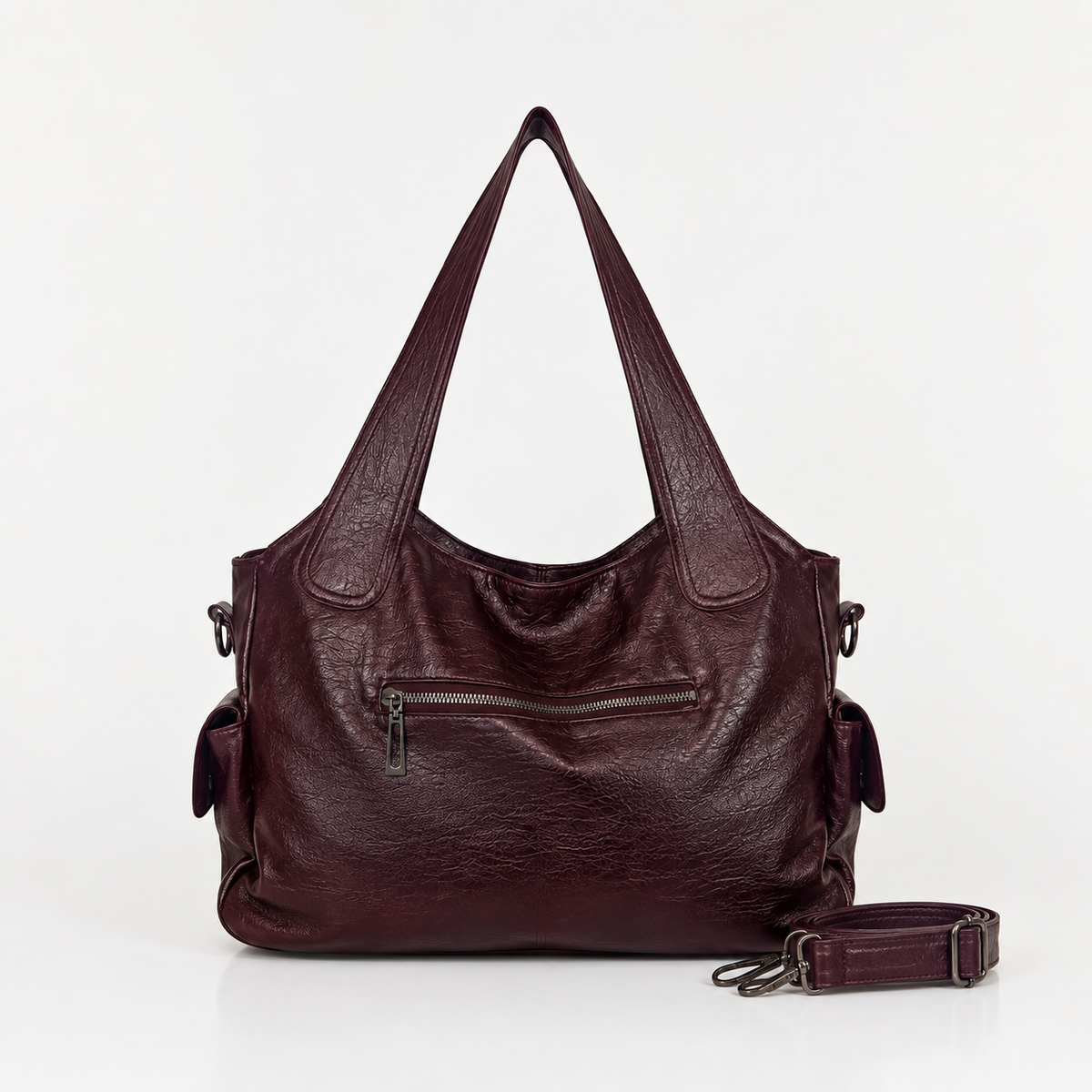 Large vegan leather shoulder bag with adjustable crossbody strap