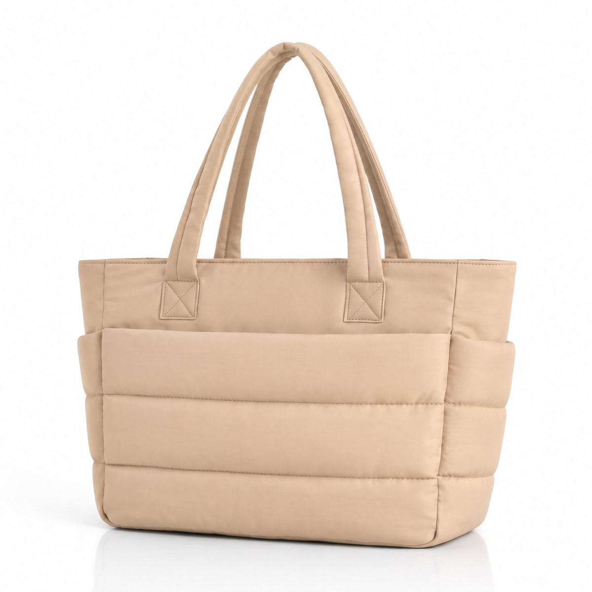 Black quilted laptop tote bag with water-resistant finish