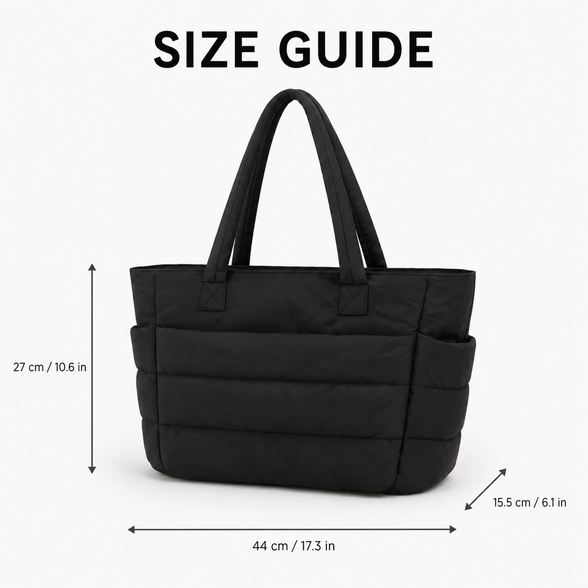 Black quilted laptop tote bag with water-resistant finish