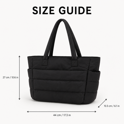 Black quilted laptop tote bag with water-resistant finish